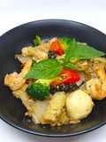 Thai Drunken Noodles with Seafood and Wide Rice Noodles (using Vietnamese Rice Paper)