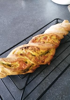 A picture of Pesto and mozzarella twisted loaves.