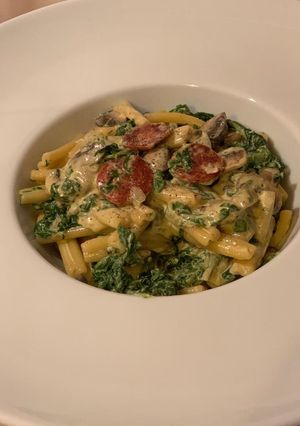 A picture of Chorizo and Spinach Creamy Pasta.