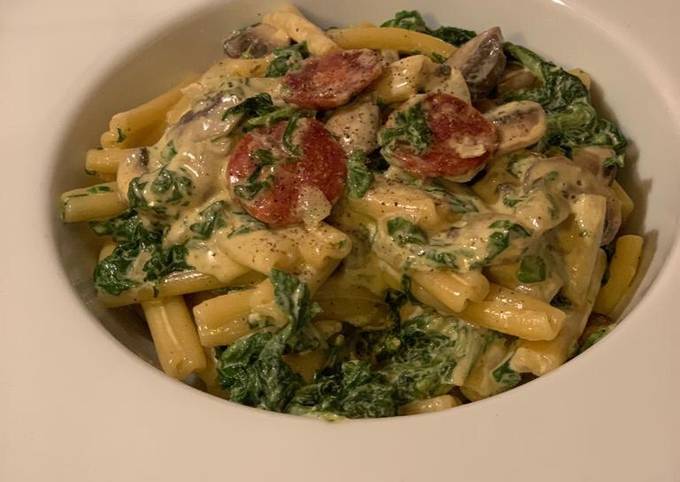 chorizo-and-spinach-creamy-pasta-recipe-by-emma-cookpad