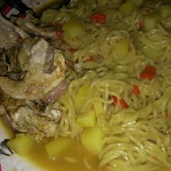 Indomie with arish and scramble eggs A picture of Indomie with arish and scramble eggs.