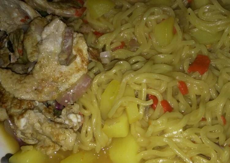 Indomie with arish and scramble eggs