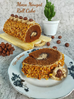 Foto resep Moca Nougat Roll Cake | Metode All In One