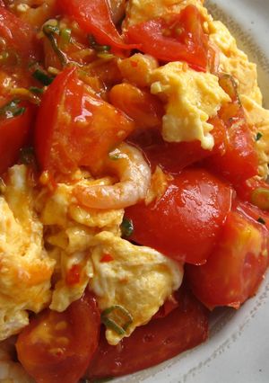 A picture of Prawns Tomatoes & Egg Stirfry.