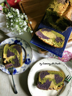 Foto resep Green Tea, Taro and Vanilla Marble Pound Cake