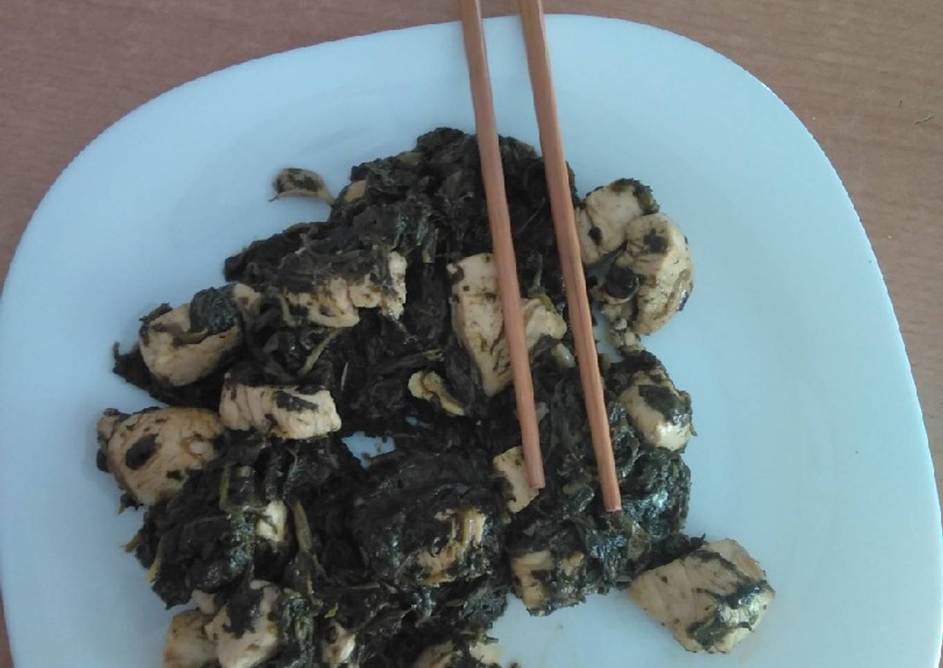 Espinacas con pollo a la soja y teriyaki