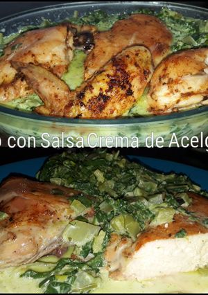 Una foto de Pollo con salsa crema de acelga