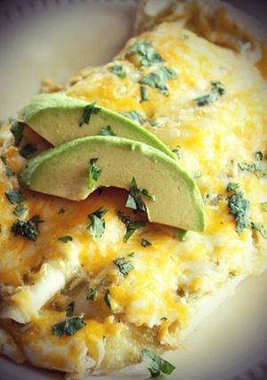 A picture of Mike's White Green Chile Chicken Enchiladas.