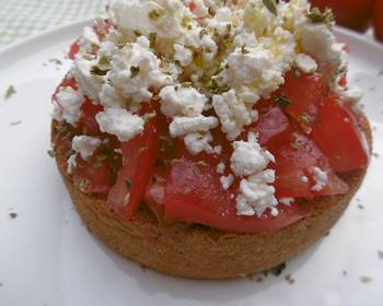 Fresh, Making Recipe Traditional Cretan Barley Dakos with Feta Cheese and Tomatoes Delicious Steady