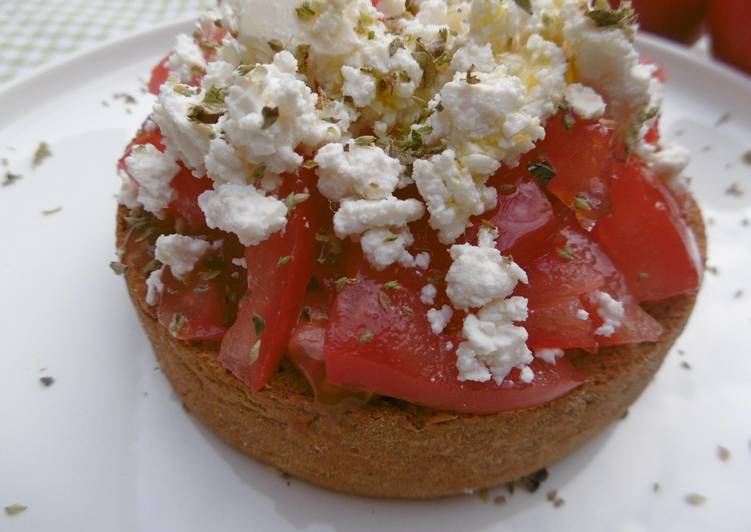 Easy Way to Prepare Appetizing Traditional Cretan Barley Dakos with Feta Cheese and Tomatoes