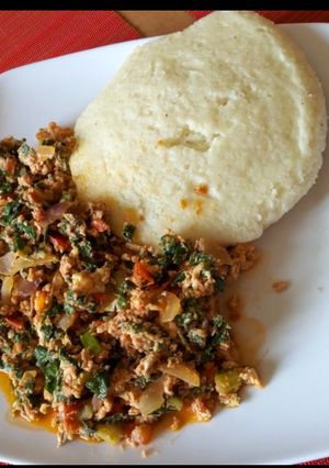 A picture of Scrambled eggs mixed with Spinach #localfoodcontest_mombasa.