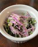 Mizuna salad with tofu Caesar dressing