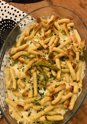 A picture of Gnocchi Roll Gratin with Asparagus.