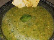 A picture of green tomatillo sauce