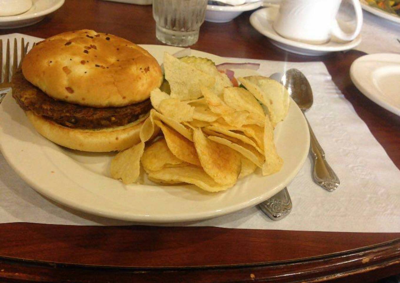 Burger with crisp fries..