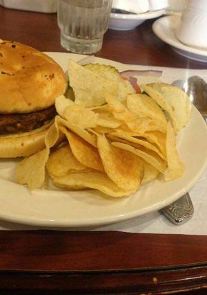A picture of Burger with crisp fries...