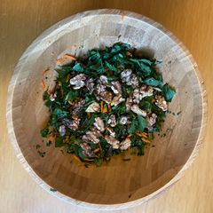 A picture of Dandelion salad with pomegranate molasses dressing.