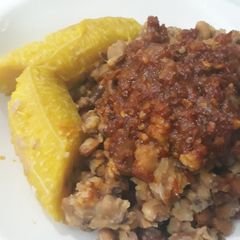A picture of Honey beans with ripe plantain.