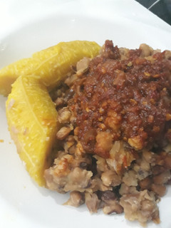 A picture of Honey beans with ripe plantain.