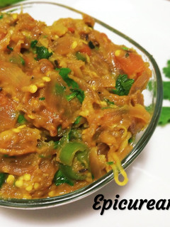 A picture of Baingan bharta Smoky eggplant stir-fry.