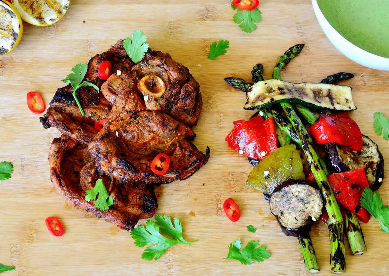 Guest Post ~ Spicy BBQ Lamb Chops with Grilled Veggies &amp; Mint Yogurt Chutney