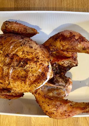A picture of Beer can Chicken on the Braai.