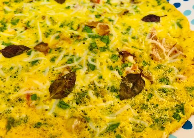 Spanish omelette with spinach and basil leaves Recipe by Sarosh