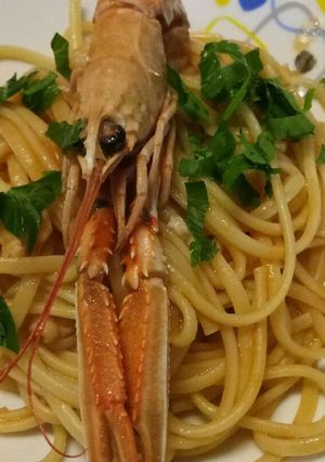 A picture of Linguine with Langostines in a tomato and brandy sauce 🎄.