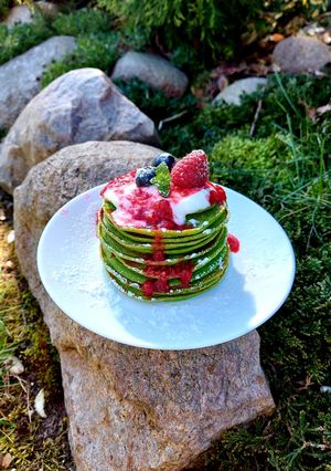Zdjęcie przepisu Szpinakowe pancakes na kefirze.