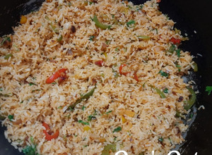 A picture of Sambar Masala and Bell Pepper Rice.