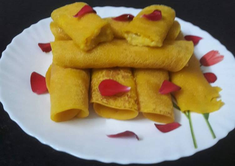 Steps to Prepare Super Quick Homemade Mango pancakes stuffed with mango Rava/ Mango Patisapta(Bengali name)