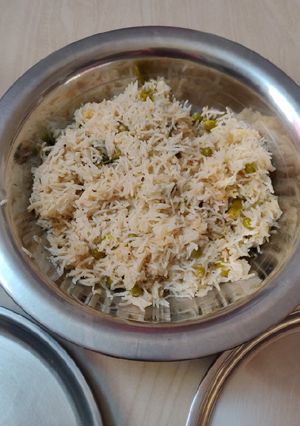 A picture of Ghee rice/Thengai paal saadham.