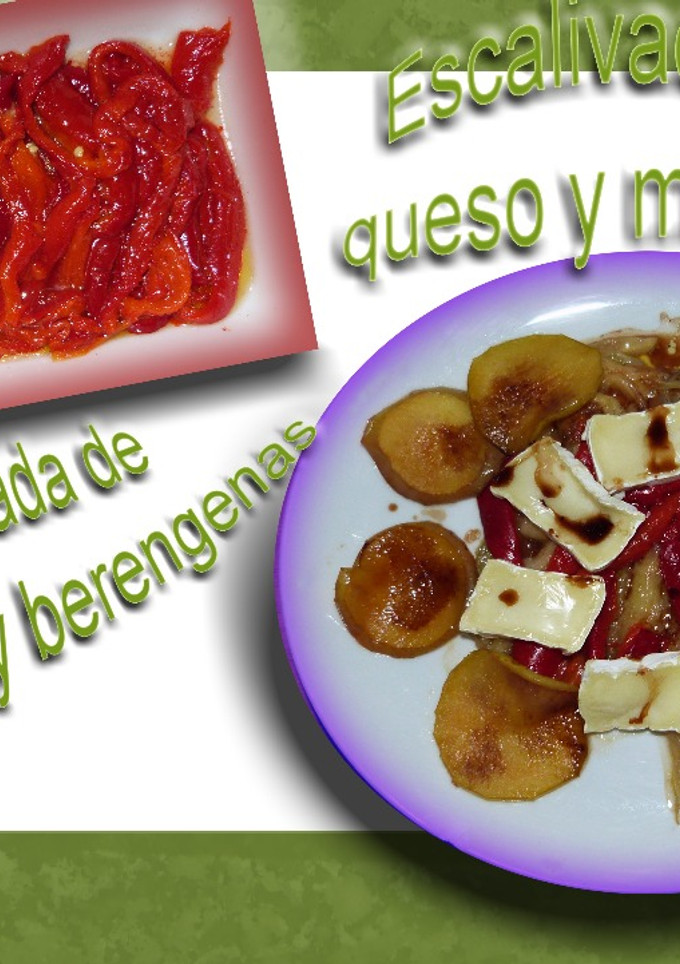 Una foto de Escalivada con queso y manzana