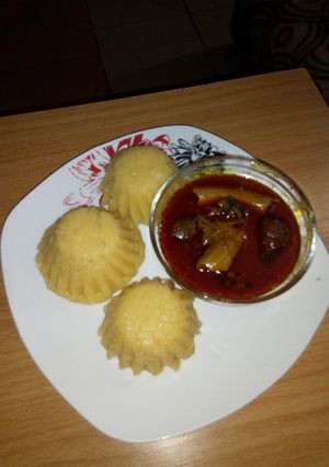 A picture of Eba muffin and Banga soup.