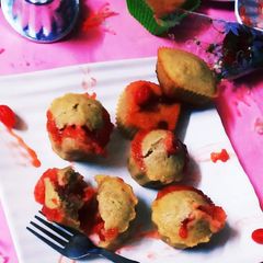 A picture of Vanilla Strawberry Crush Semolina Milky Softy Muffins.