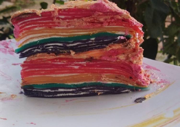 Langkah Mudah untuk Membuat 1. Crepes Cake 🌈🍰 yang Bikin Ngiler