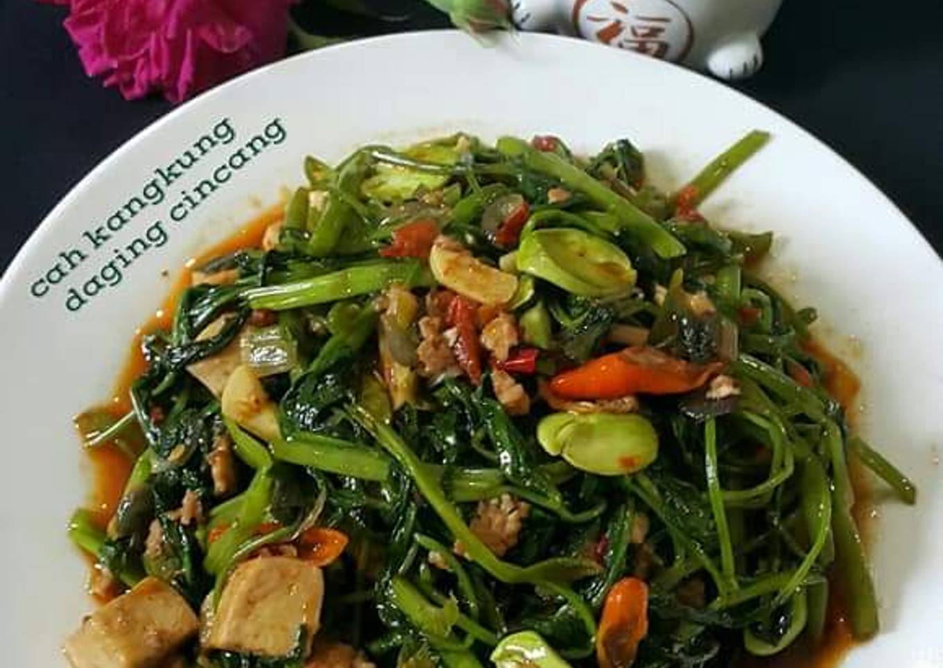 #112 Cah kangkung daging cincang