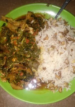 A picture of Rice and vegetable.