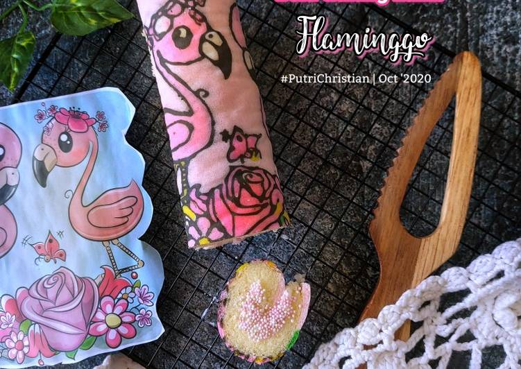 Cara Gampang Membuat Bolu Gulung lukis flaminggo Anti Gagal