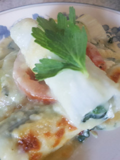 Una foto de Falsos canelones de Puerro con Espinacas y Requesón
