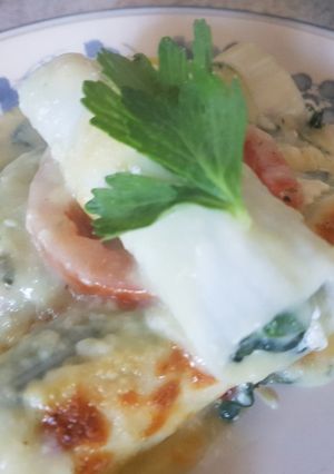 Foto principal de Falsos canelones de Puerro con Espinacas y Requesón
