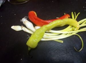 Una foto de Salsa de chilacas  pintas y cebolla cambray las correa con pulque pa la birria