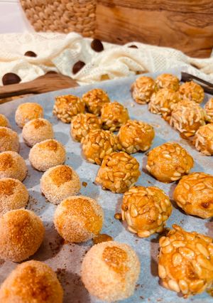 A picture of “PANELLETS” (sweet potato balls made with coconut, pine nuts, or almonds).