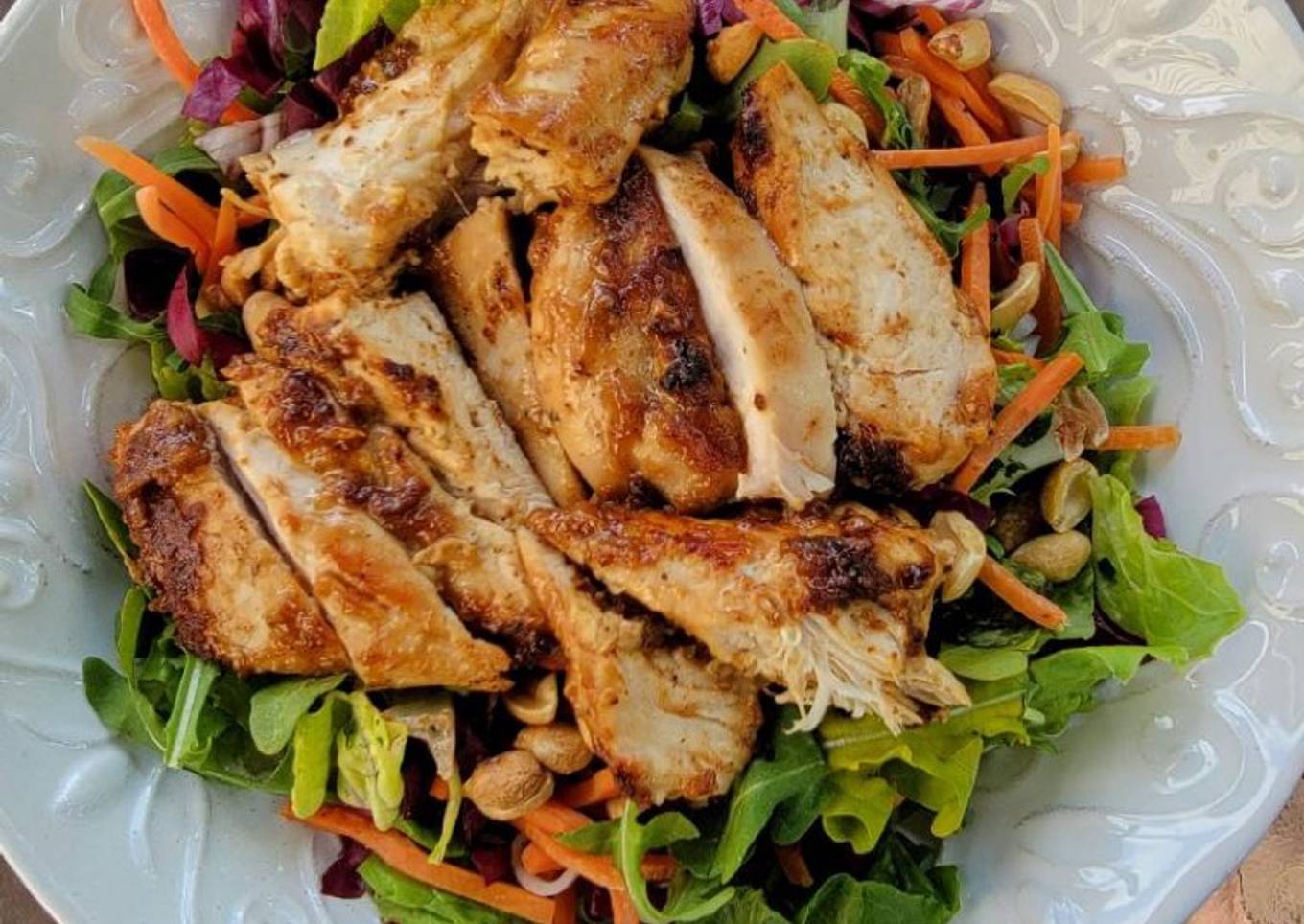 Kale Peanut Slaw w peanut vinaigrette plus peanut chicken