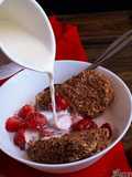 Chocolate Weetabix,Strawberries and Milk