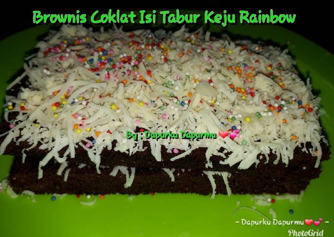 Brownis Kukus Coklat Isi Tabur Keju Rainbow (No Mixer No Oven)