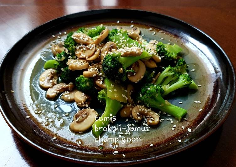 Resep Tumis Brokoli - Jamur Champignon bumbu sederhana Anti Gagal