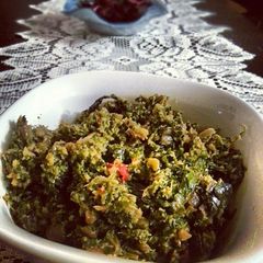 A picture of Kale and spinach stir fried.
