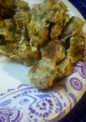 A picture of Parmesan chicken nuggets.