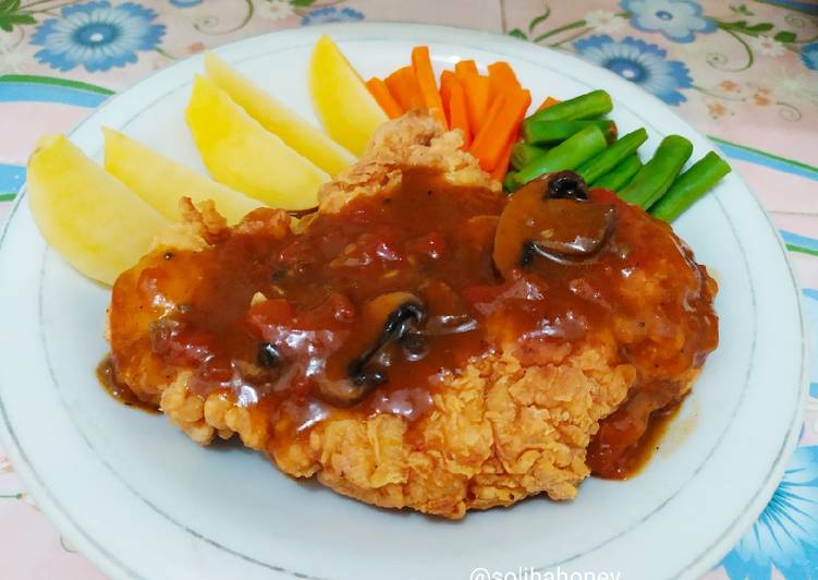 Resep Brown Sauce with Mushroom (plus setup sayuran) oleh Resep Brown Sauce with Mushroom (plus setup sayuran) oleh